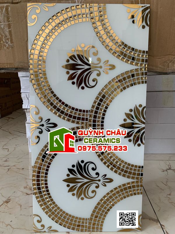 Mẫu gạch ốp lát 30x60 điểm nhũ vàng trang trí hiện đại lộng lẫy mnk