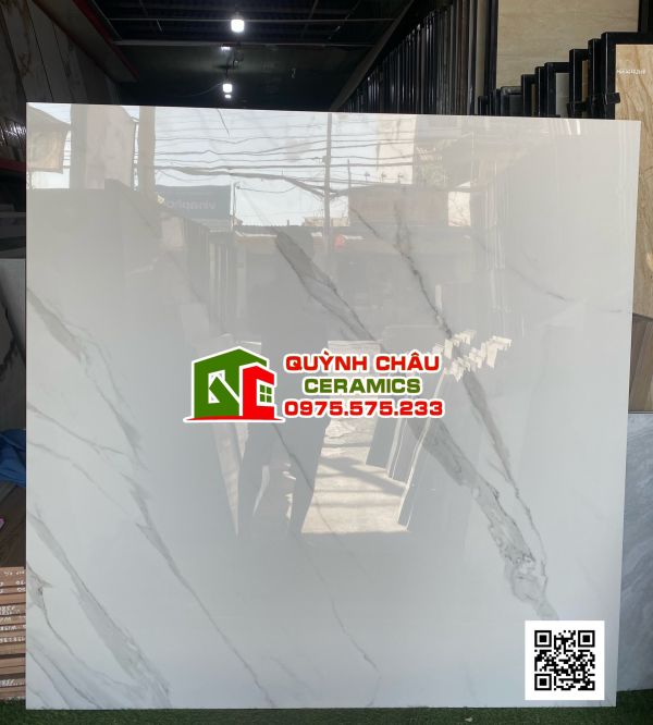 Gạch lát nền 120x120 ấn độ màu trắng vân khói smoke white bề mặt bóng