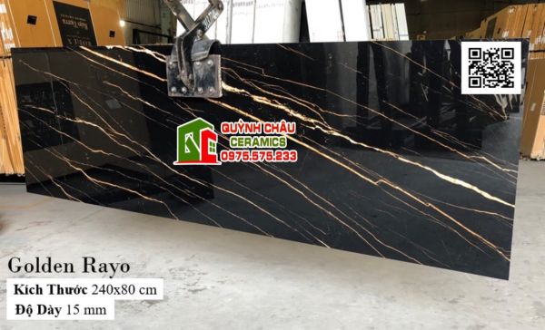 Đá ấn độ khổ lớn 80x240 màu đen vân vàng cam đẹp siêu bóng