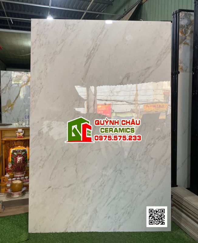 Gạch khổ lớn nhập khẩu 120x180 trắng vân đá marble white siêu bóng cao cấp