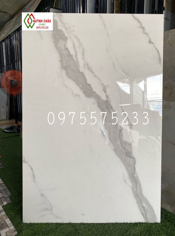 Gạch khổ lớn 80x120 trắng vân khói mây bóng kính