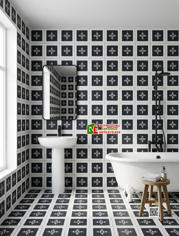 Gạch bông 30x30 trắng đen trang trí hoa văn nhỏ xinh đẹp