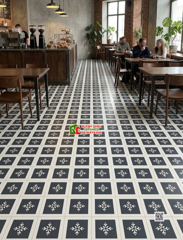 Gạch bông 30x30 trắng đen trang trí hoa văn nhỏ xinh đẹp