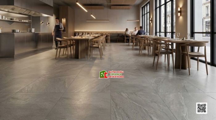 Gạch 80x80 bề mặt mờ hiệu ứng Lappato màu xám đậm