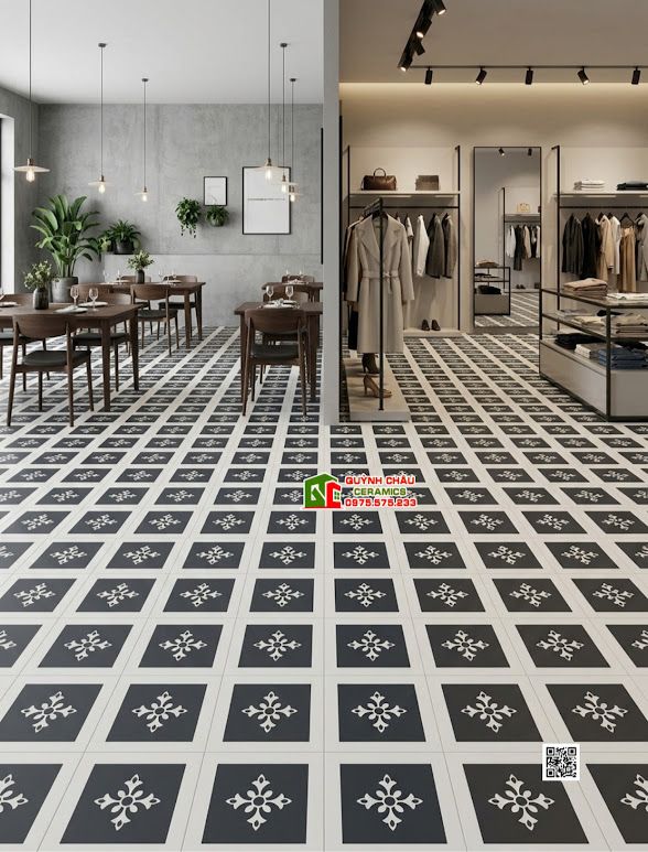 Gạch bông 30x30 trắng đen trang trí hoa văn nhỏ xinh đẹp