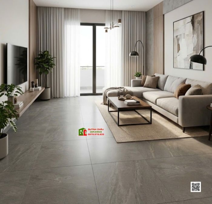 Gạch 80x80 bề mặt mờ hiệu ứng Lappato màu xám đậm
