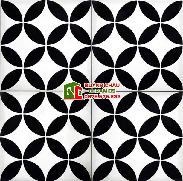 Gạch hoa bông trắng đen 20x20 cm