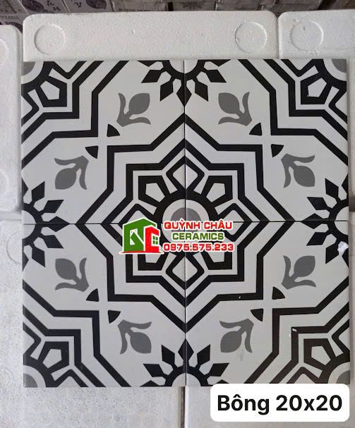 Gạch bông hoạ tiết trắng đen 20x20 cm