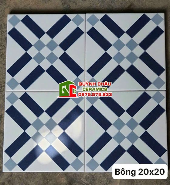 Gạch 20x20 hoạ tiết caro xanh dương