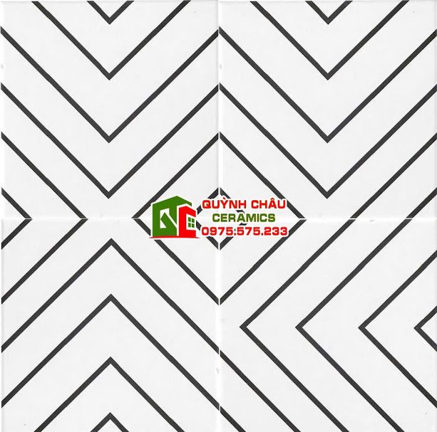 Gạch bông 20x20 nền trắng viền kẻ đen