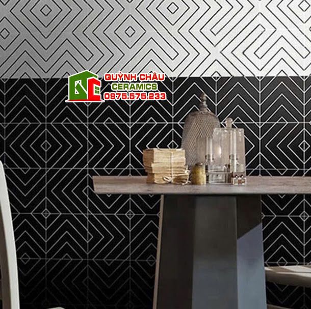 Gạch bông 20x20 nền trắng viền kẻ đen