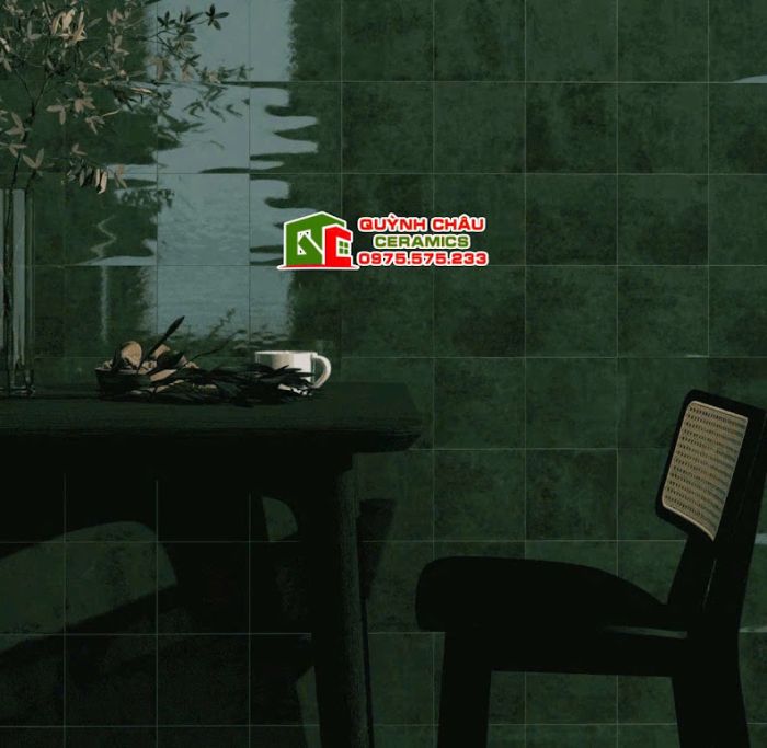 Gạch thẻ giả cổ 15x15 bóng màu xanh rêu hiệu ứng