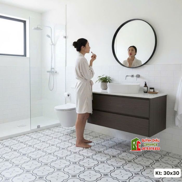 Gạch bông lát nền xương đá 30x30 hoa văn đen trắng