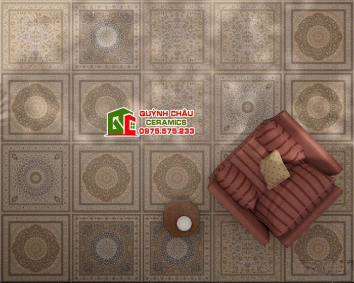 Gạch ấn độ 60x60 hoạ tiết thảm màu xám xanh      