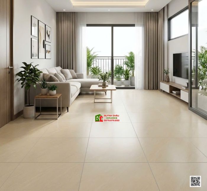 Gạch lát nền 80x80 Việt Ý đá mờ màu vàng kem