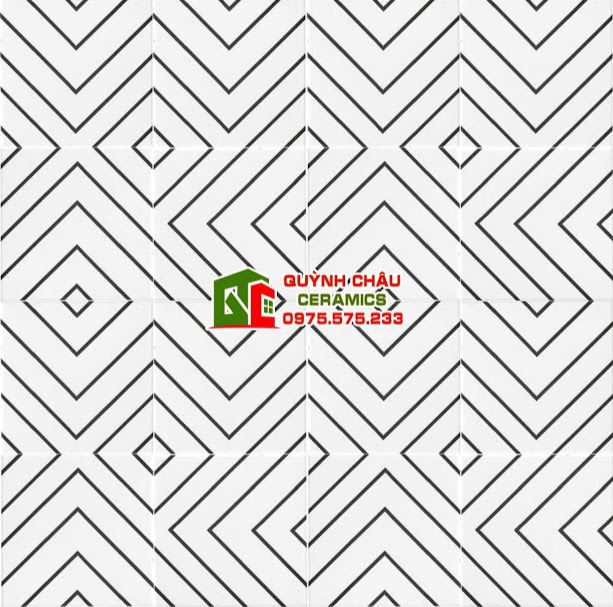 Gạch bông 20x20 nền trắng viền kẻ đen