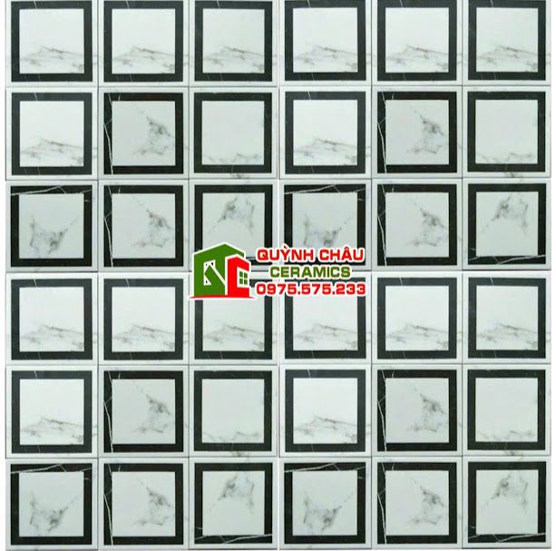 Gạch bông ô vuông trắng xám viền đen 20x20 cm