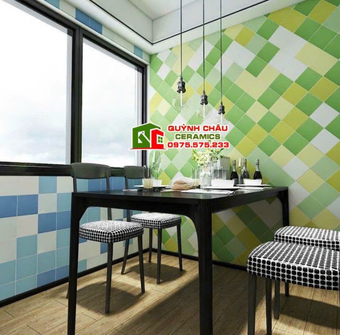 Gạch thẻ ốp tường 10x10 xanh lá cây trang trí