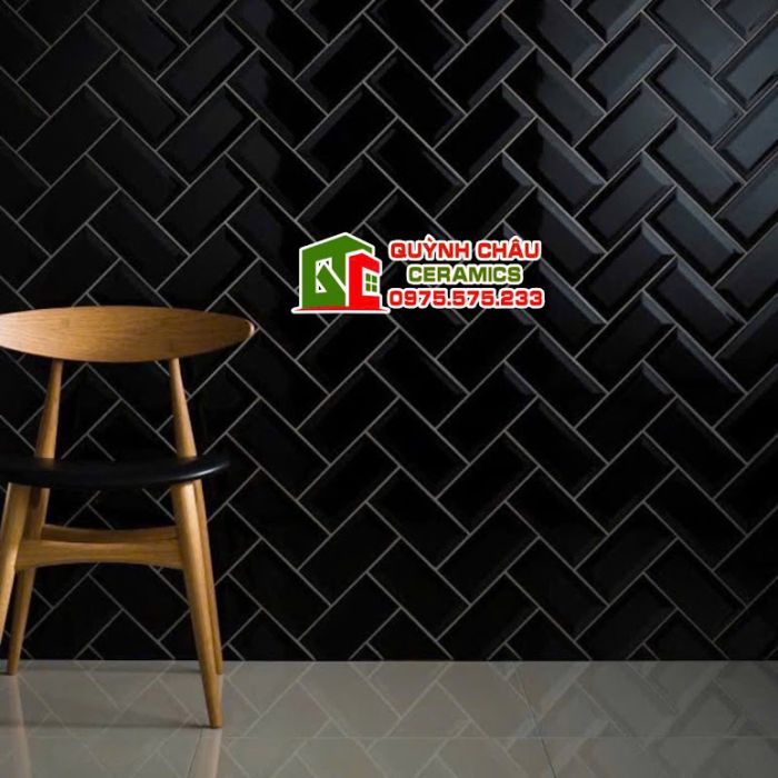 Gạch thẻ 10x20cm màu đen mờ vát cạnh