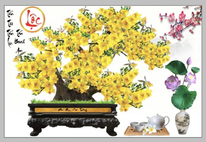 Gạch tranh hoa mai phủ kim tuyến định hình
