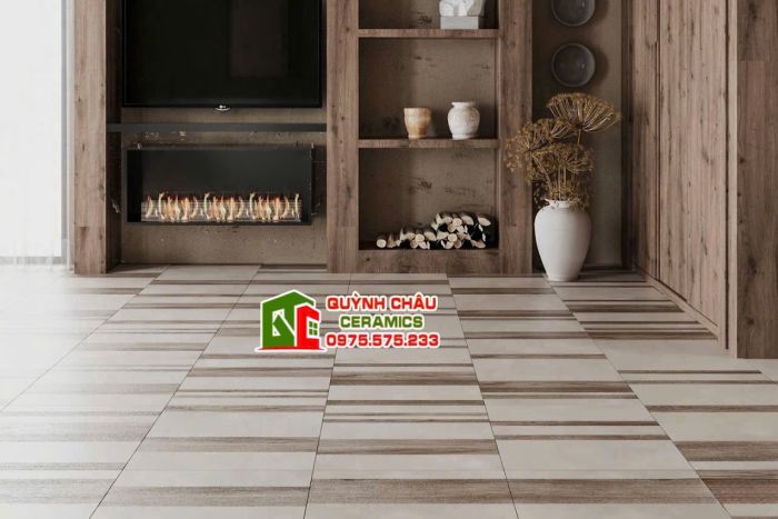 Gạch 60x60 vân gỗ mix màu xám xi măng              