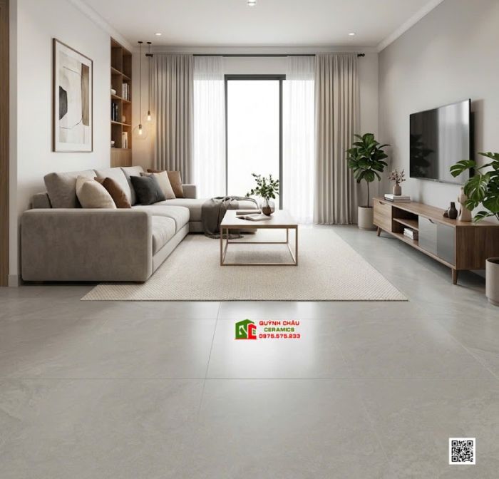 Gạch lát nền Viglacera 80x80 bề mặt vân đá mờ xám nhạt
