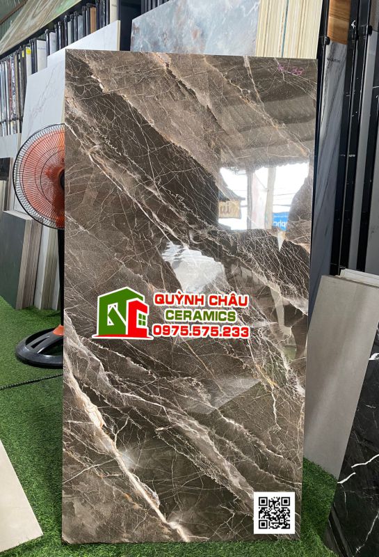 Gạch ốp lát 60x120 màu vân đá nâu đồng chất bóng kiếng trung quốc