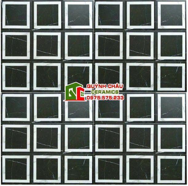 Gạch bông nền ô vuông đen viền trắng 20x20 cm