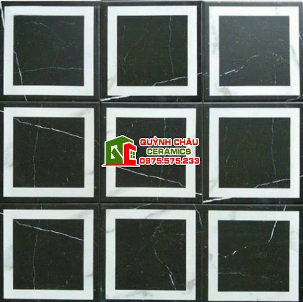 Gạch bông nền ô vuông đen viền trắng 20x20 cm