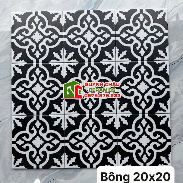 Gạch bông cổ điển 20x20 hoa văn trắng đen