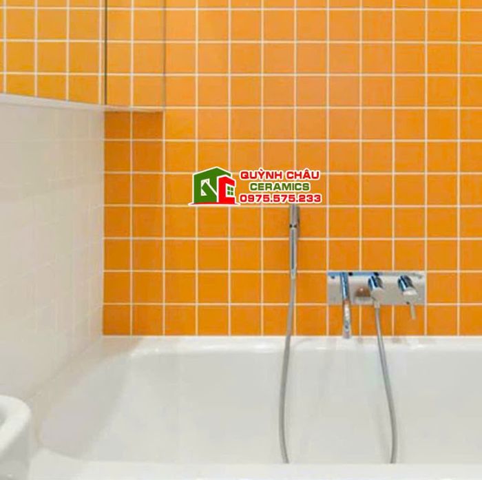 Gạch thẻ trang trí 10x10 màu cam bóng