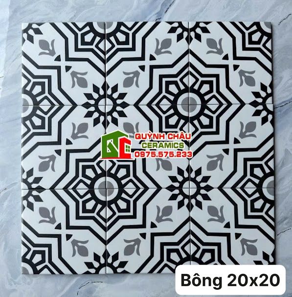 Gạch bông hoạ tiết trắng đen 20x20 cm