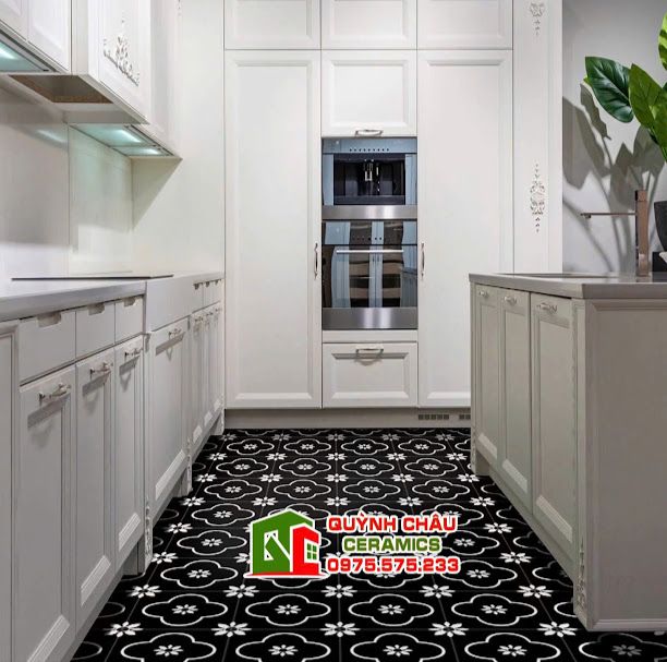 Gạch bông 20x20 hoa mai đen trắng đẹp