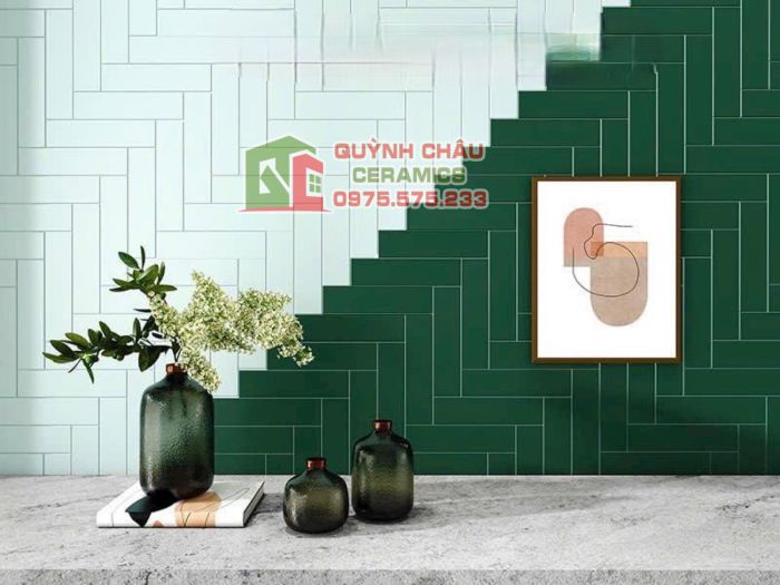 Gạch thẻ xanh bóng 75x300 trang trí