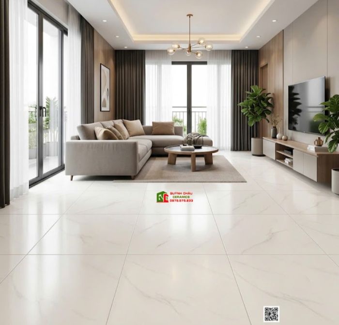 Gạch Viglacera 80x80 bề mặt trắng mờ vân xám mây khói đá Marble