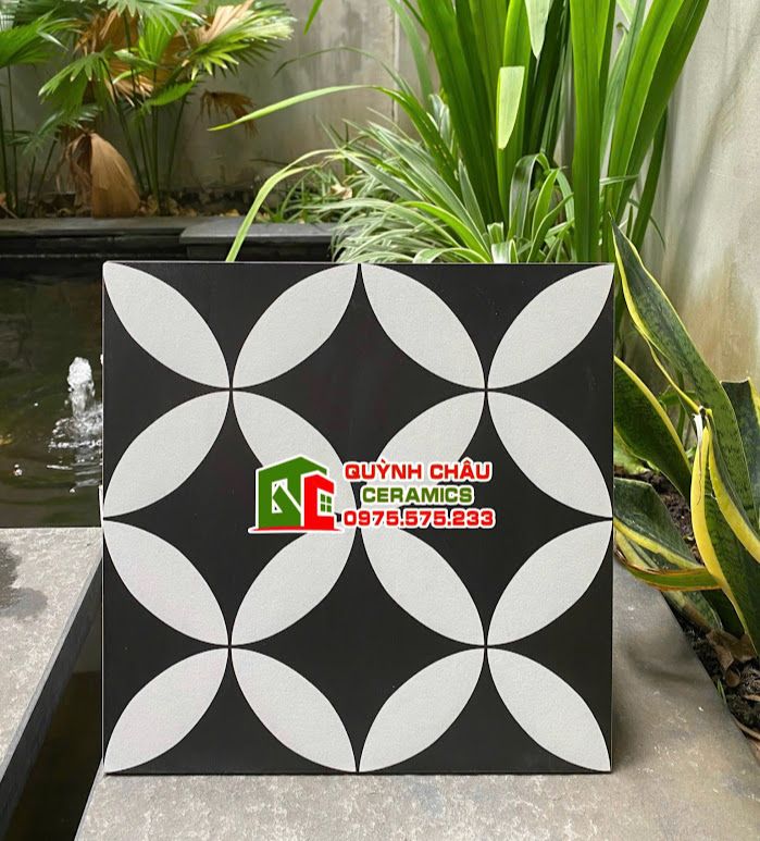 Gạch bông đồng tiền cổ 30x30 hoa văn trắng đen