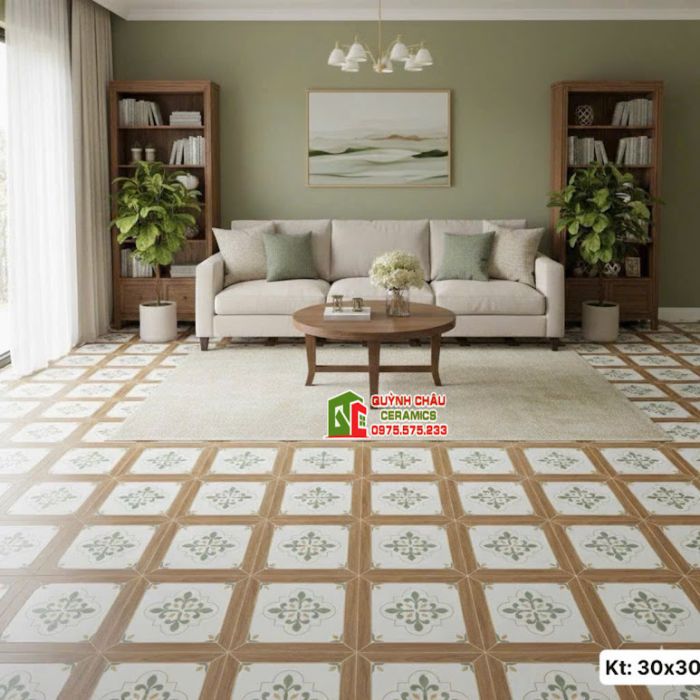 Gạch bông 30x30 viền giả vân gỗ hoạ tiết đẹp