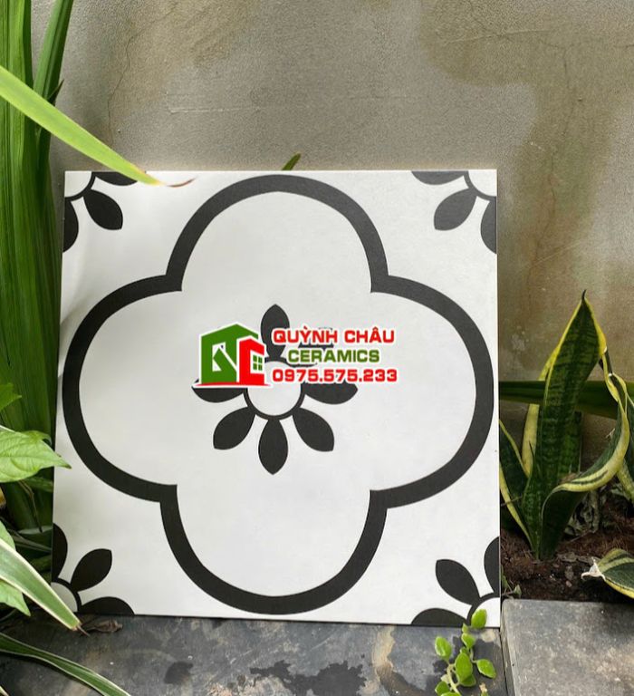 Gạch bông 30x30 hoa mai hoạ tiết trắng đen