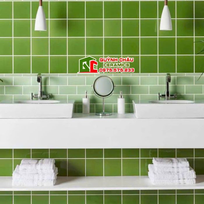Gạch thẻ ốp tường 10x10 xanh lá cây trang trí