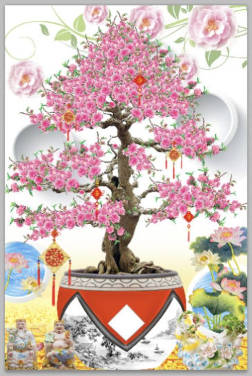 Tranh kính cây hoa đào chữ lộc