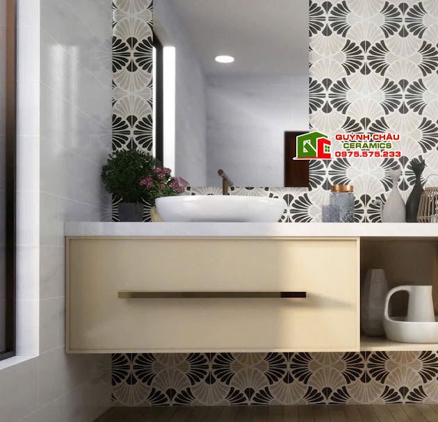 Gạch bông hoa văn vỏ sò xám trắng đen 20x20 cm
