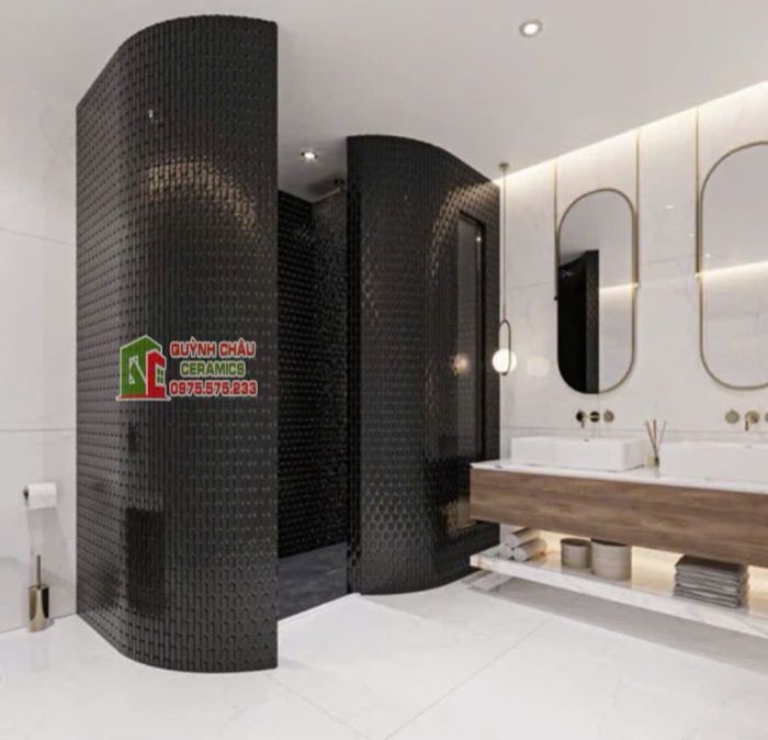 Gạch mosaic que đũa đầu tròn màu đen tuyền