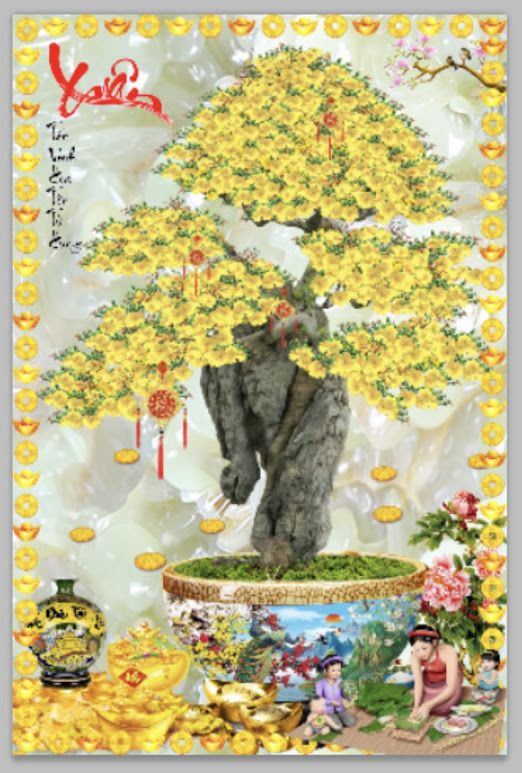 Tranh gạch 3D hoa mai kim tuyến sang trọng
