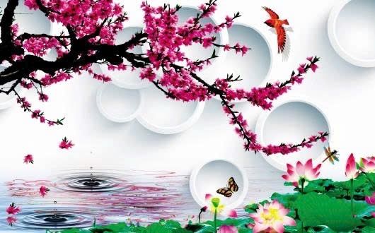 Gạch tranh cây hoa đào ốp tường