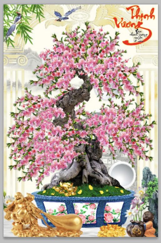 Tranh kính cây hoa đào chữ lộc