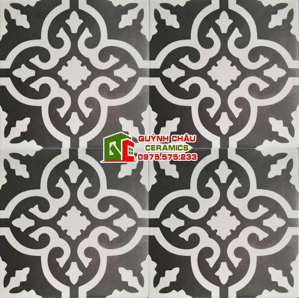 Gạch bông cổ điển 20x20 hoa văn trắng đen