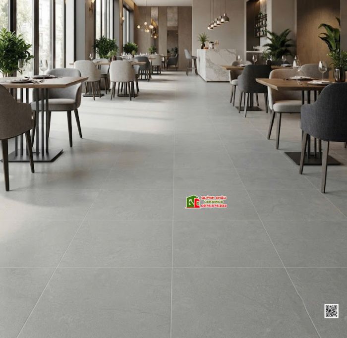 Gạch lát nền Viglacera 80x80 đá mờ màu xám nhạt vân nhẹ