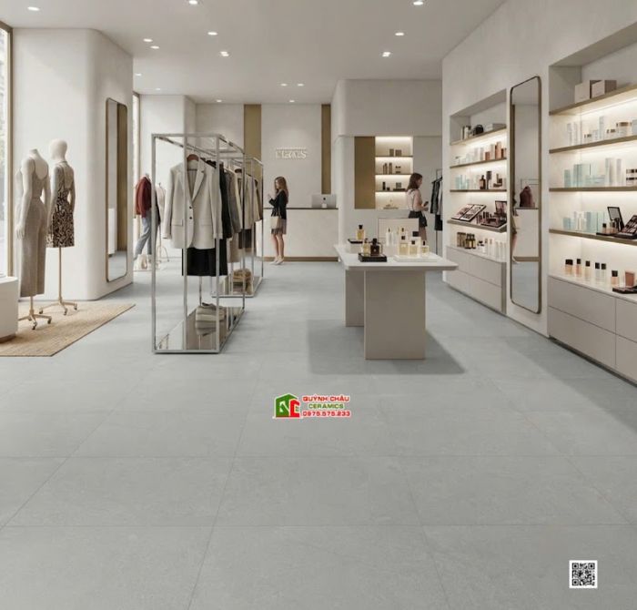 Gạch lát nền Viglacera 80x80 đá mờ màu xám nhạt vân nhẹ