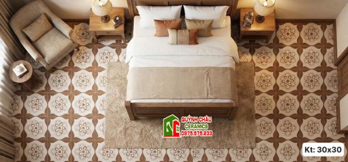 Gạch bông trang trí 30x30 vân gỗ hoạ tiết tân cổ điển