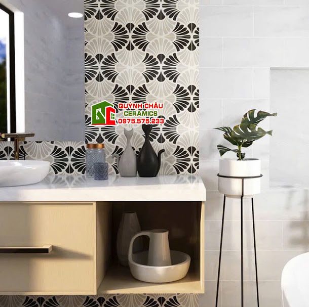 Gạch bông hoa văn vỏ sò xám trắng đen 20x20 cm